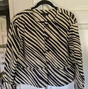 Ann Taylor Black and Cream Diagonal Striped Button Front Jacket- SZ S